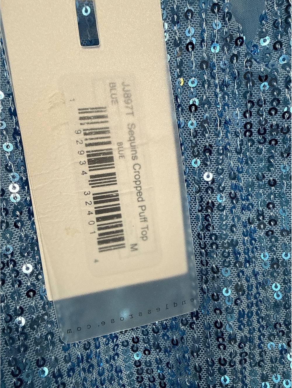 ENDLESS ROSE Voluminous Sequined Crop Top Blue Party Holiday NWT Medium - Picture 5 of 5